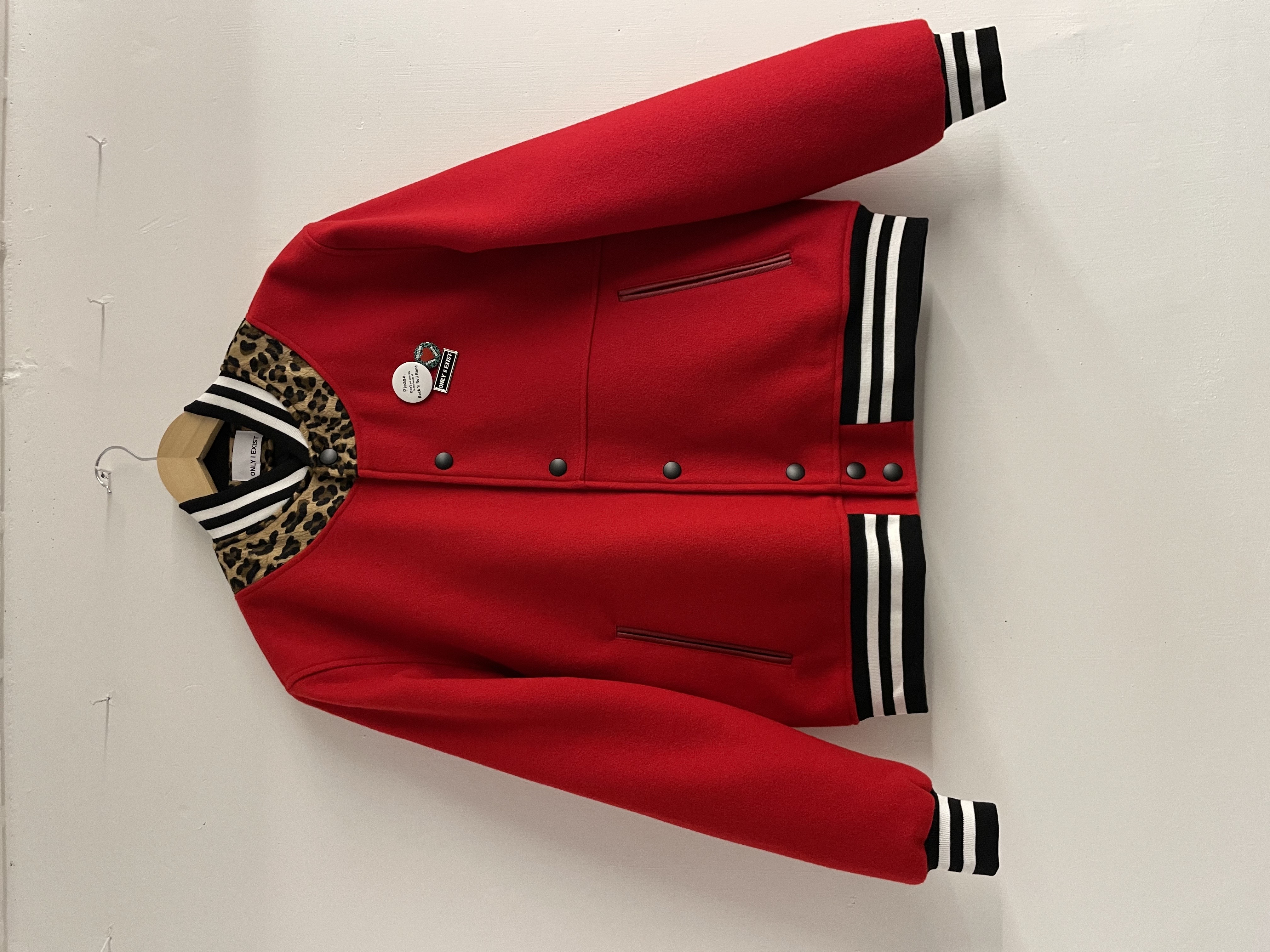 Leopard Neck Red Varsity Jacket